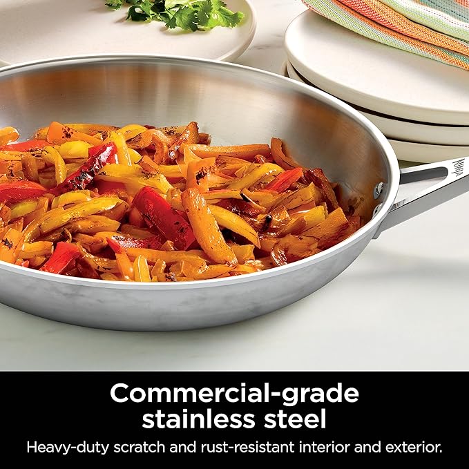 Ninja EverClad Stainless Steel Cookware 12 Piece Pots & Pans Set, All Stovetops & Induction, Oven Safe to 600°F, Tri-Ply Commercial-Grade, C99012