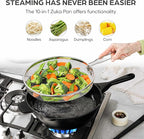 Granitestone ZUKA 10 in 1 Ceramic Pan, Large 12 Inch Saute Pan with Lid Serves as Deep Frying Pans Set with Steamer, Everyday Skillet, Non Toxic Ceramic Nonstick, Induction Oven & Dishwasher Safe