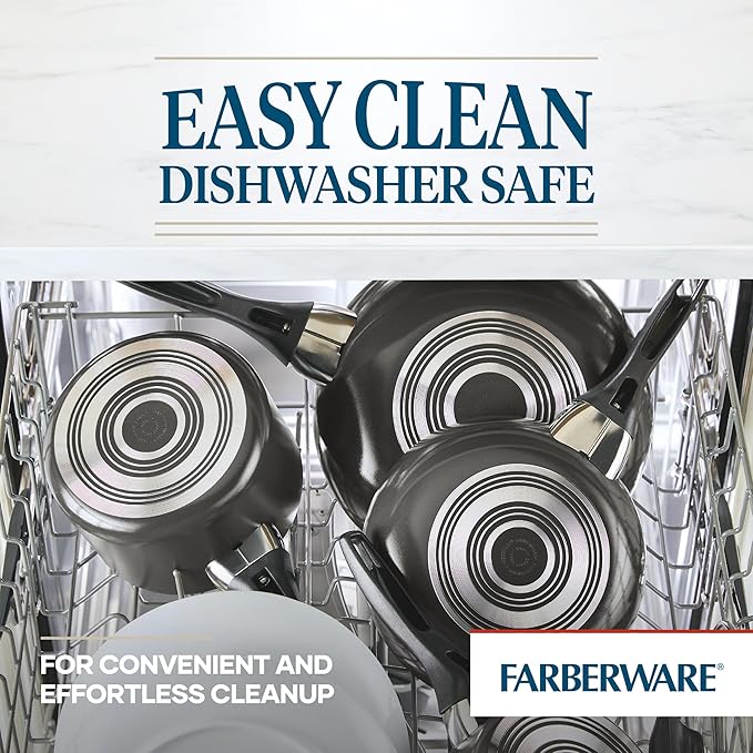 Farberware Dishwasher Safe Nonstick Cookware Pots and Pans Set, 15 Piece, Pewter
