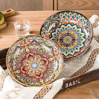 Henten Home Ceramic Pasta Bowls, 50 oz Soup Bowl Set of 2, Colorful Large Salad Bowls, Bohemia Style Serving Bowls Set for Noodles, Microwave & Dishwasher Safe (Set A)