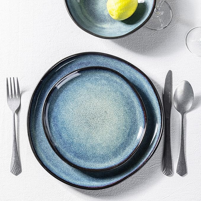 AmorArc Ceramic Dinnerware Sets,Handmade Reactive Glaze Stoneware Plates and Bowls Sets,Highly Scratch Resistant | Dishwasher & Microwave Safe Dishes Set,Service for 6 (18pc)