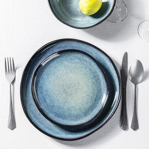 AmorArc Ceramic Dinnerware Sets,Handmade Reactive Glaze Stoneware Plates and Bowls Sets,Highly Scratch Resistant | Dishwasher & Microwave Safe Dishes Set,Service for 6 (18pc)