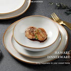 HaWare Plates and Bowls Set, Stoneware Dinnerware Sets, 24-Piece Hand-painted Dishware for 6, Ceramic Dish Set for Home Kitchen, Scratch Resistant, Microwave and Dishwasher Safe, Reactive Pearl White