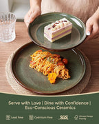 Pokini 24 Piece Dinnerware Sets for 8, Modern Stoneware Plates and Bowls Setst, Perfect for Family Gatherings & Holiday Celebrations, Easy Cleaning Dishes Set, Stack Compactly Dishware, Brown Green