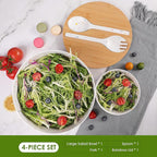 ECOWAY Melamine Salad Bowl with Bamboo Lid & Servers, Bamboo Fiber Salad Serving Bowl 4Qt, Salad Mixing Utensils with Tongs Spoon for Salad, Fruit, Soup, Vegetables, Pasta, Dessert Bowls, 9.84 Inches