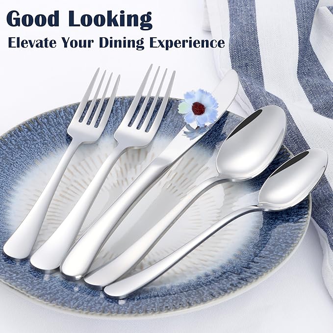 E-far Heavy Duty Silverware Set for 4, 20-Piece Stainless Steel Flatware Cutlery Set, Thick Metal Eating Utensils Including Forks and Spoons Knife, Heavy Weight & Mirror Finish, Dishwasher Safe