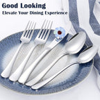 E-far Heavy Duty Silverware Set for 12, 60-Piece Stainless Steel Flatware Cutlery Set, Thick Metal Eating Utensils Including Forks and Spoons Knife, Heavy Weight & Mirror Finish, Dishwasher Safe