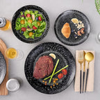 Bestone 12-Piece Round Porcelain Dinnerware Set, Service for 4, Chip Resistant Plates and Bowls,Black, Dishwasher & Microwave Safe for Home Daily Use