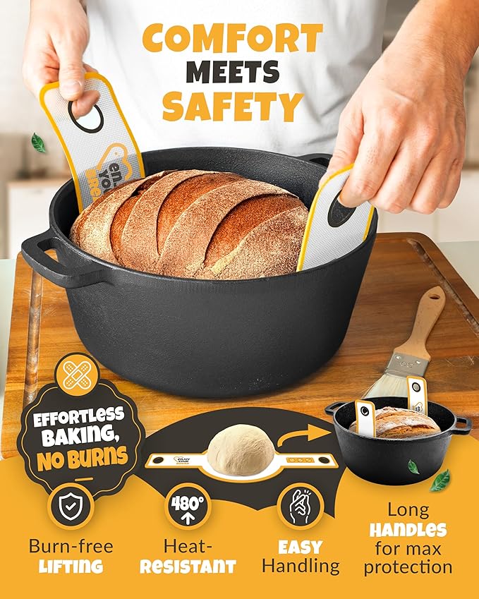 CRUSTLOVE 2 PCS Bread Sling Dutch Oven Silicone, Non-Stick Sourdough Sling & Baking Mat, Reusable & Easy to Clean – Heat Resistant to 480°F – Silicone Sourdough Sling for Artisan Bread Baking Supplies
