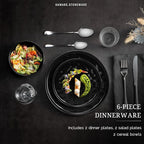 HaWare Dinnerware Sets, 6-Piece Plates and Bowls Set, Stoneware Dish Set for 2, Ceramic Dinnerware for Home Restaurant, Chip and Scratch Resistant, Microwave and Dishwasher Safe, Matte Black