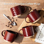 GBhome 12 OZ Stackable Coffee Mugs, Ceramic Coffee Mugs with Texture Patterns for Man,Woman,Dad,Mom, Modern Coffee Mugs Set of 4 for Latte/Cappuccino/Cocoa. Dishwasher&Microwave Safe