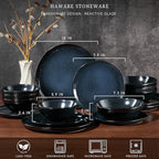 HaWare Plates and Bowls Set, Stoneware Dinnerware Sets, 16-Piece Hand-painted Dishware for 4, Ceramic Dish Set for Home Kitchen, Scratch Resistant, Microwave and Dishwasher Safe, Reactive Starry Blue