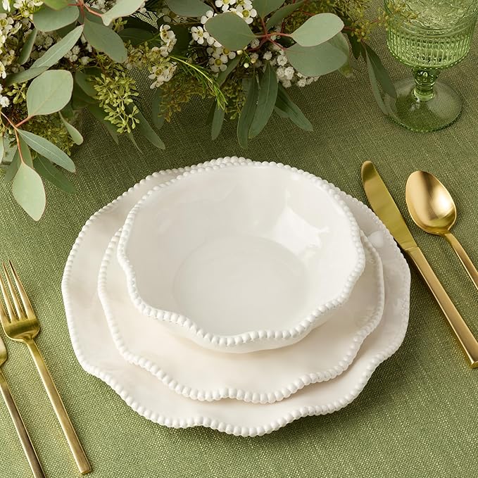 Perlette Cream Beaded All-Purpose Bowls – Set of 4, 7.5" x 2", 22 oz Elegant Melamine, Shatterproof & Heavyweight, Scratch-Resistant, Dishwasher Safe – Perfect for Soups, Salads, Cereal & Entertaining