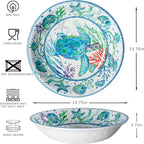 LEHAHA Extra larger Melamine serving bowl set, Coastal 13.75 Inch 130 Oz Large Fruit Bowl, Pasta Bowl, Set of 2, Serving Dishes for Entertaining, Vibrant Color Large Bowl for Party…