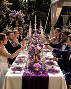 Nervure 350PCS Purple Plastic Plates - Disposable Purple Gold Party Plates & Pre Rolled Napkins with Cutlery for 50 Guests, 100Plates, 150 Silverware, 50 Cups, 50 Napkin for Wedding & Party & Bridal