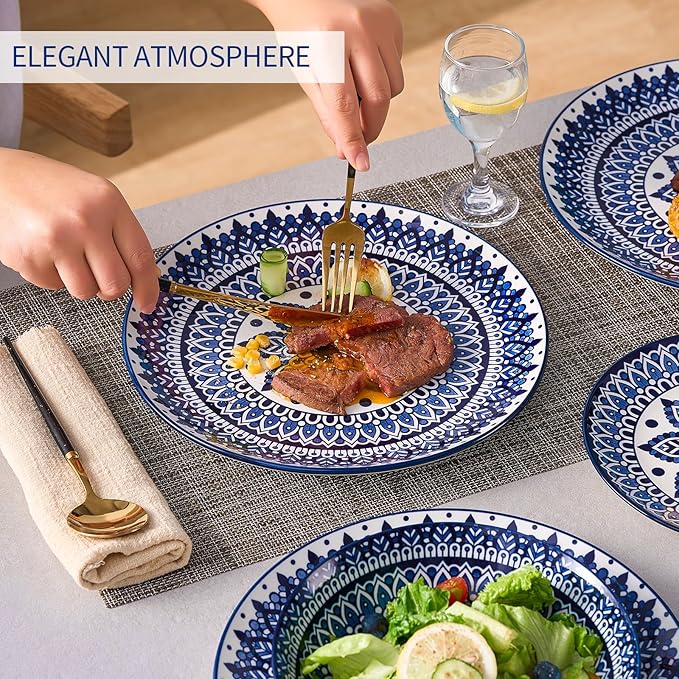 Bestone 12 Piece Round Kitchen Dinnerware Sets,Plates and Bowls sets,Dishes, Plates, Bowls, Dish Set，Plates and Bowls,Service for 4, Chip Resistant Porcelain ， Blue