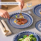 Bestone 12 Piece Round Kitchen Dinnerware Sets,Plates and Bowls sets,Dishes, Plates, Bowls, Dish Set，Plates and Bowls,Service for 4, Chip Resistant Porcelain ， Blue