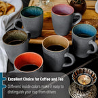 BTaT- Porcelain Coffee Mugs Set, 12 oz (350ml), 6 Pack, Ceramic Coffee Mugs, Matte Black Outside and Colorful Inside, Restaurant Cups for Tea, Cappuccino, Cocoa, Cereal, Mug Gift Set, Dishwasher Safe