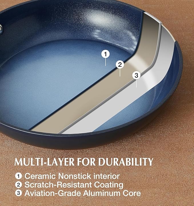 KOCH SYSTEME CS Small Frying Pan, Nonstick 8 Inch Frying Pan with Non Toxic Ceramic Coatings, Fry Pan Nonstick, Small Skillet, Omelet Pans, Oven Safe, Gradient Blue