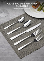 45-Piece Flatware Sets, Silverware Set for 8, Durable Stainless Steel Tableware in Ergonomic Design Size and Weight, Kitchen Utensils Set with Steak Knives, Rust-proof, Dishwasher Safe