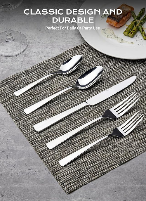 45-Piece Flatware Sets, Silverware Set for 8, Durable Stainless Steel Tableware in Ergonomic Design Size and Weight, Kitchen Utensils Set with Steak Knives, Rust-proof, Dishwasher Safe