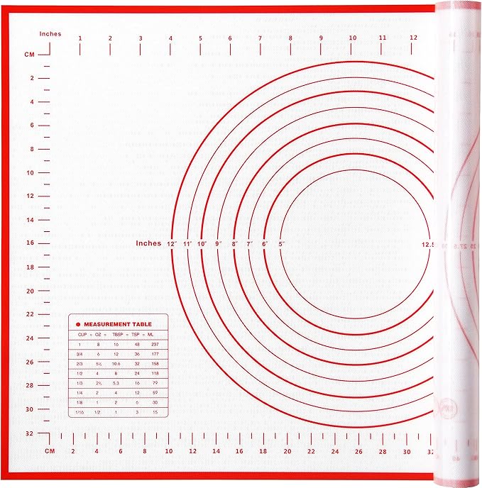 Yansumi silicone pastry non stick baking mat with measurement fondant mat with three sizes for silicone baking mat, counter mat, dough rolling mat,fondant/pie crust mat (Red, 24"L x 16"W)