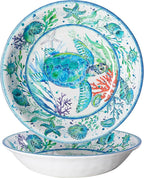 LEHAHA Extra larger Melamine serving bowl set, Coastal 13.75 Inch 130 Oz Large Fruit Bowl, Pasta Bowl, Set of 2, Serving Dishes for Entertaining, Vibrant Color Large Bowl for Party…