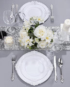 Nervure 700PCS Silver Plastic Plates - Silver Plastic Dinnerware Sets for 100 Guests - 200 Disposable Plates, 300 Silverware, 100 Cups, 100 Napkins for Wedding & Party