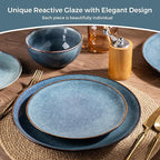 AmorArc Ceramic Dinnerware Sets for 6, 18 Pieces Handpainted Plates and Bowls Set, Scratch Resistant Stoneware Dishes Set, Dishwasher & Microwave Safe, Ceylon Blue