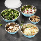 WHYSKO Stainless Steel Mixing Bowl Set, 10 Piece Stainless Steel Mixing Bowls with Lids Set for Food Prep Storage and Serving, Dishwasher Safe for Kitchen Baking Cooking, Light Blue