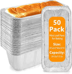 Mini Loaf Pans 1Lb 50 Packs,Heavy Duty Aluminum Foil Disposable Bread Baking Pan Bread Tins for Baking Breads,Cakes,Meatloafs Size-8"x 3.5" x 2.5" (50 Packs)