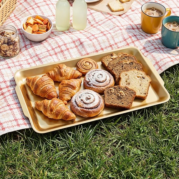 3 Pack 304 Stainless Steel Gold Serving Trays, 12.6" Rectangular Food Serving Platters, Tray Multipurpose for Buffet, Party, Kitchen