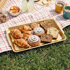 3 Pack 304 Stainless Steel Gold Serving Trays, 12.6" Rectangular Food Serving Platters, Tray Multipurpose for Buffet, Party, Kitchen