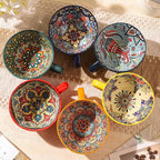 Coffee Mug Set of 6, 15 oz Boho Coffee Mug Ceramic with Handle, Porcelain Tea Cups Set, 6 Pcs Coffee Cups for Cappuccino and Latte, Microwave & Dishwasher Safe, Ideal Gift for Family/Friend