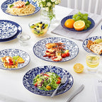 vancasso Ceramic Dinner Plates Set of 6, Large Vintage Plates 10.25 Inch Set of 6 for Kitchen, Porcelain Blue and White Plates for Kitchen, Microwave Oven Dishwasher Safe, Vintage Gift, Blue