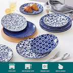 vancasso Ceramic Dinner Plates Set of 6, Large Vintage Plates 10.25 Inch Set of 6 for Kitchen, Porcelain Blue and White Plates for Kitchen, Microwave Oven Dishwasher Safe, Vintage Gift, Blue