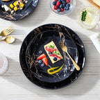 LOVECASA Plates and Bowls Sets for 4, 12 Pieces Porcelain Dinnerware Sets, Black and Gold Dish Set Gold Splash Dishware Sets, Dishwasher Microwave Safe