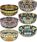 Meolibour Ceramic Cereal Bowls Set of 6, 28 oz Bohemian Soup Bowl, Colorful Bowls Set for Kitchen, Dessert Bowls for Salad, Pasta, Oatmeal, Ramen, Oatmeal, Fruit, Dishwasher & Microwave Safe