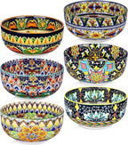 Meolibour Ceramic Cereal Bowls Set of 6, 28 oz Bohemian Soup Bowl, Colorful Bowls Set for Kitchen, Dessert Bowls for Salad, Pasta, Oatmeal, Ramen, Oatmeal, Fruit, Dishwasher & Microwave Safe