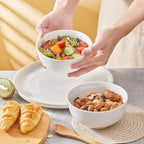 AntoKueh White Ceramic Bowls 6 in, 26Oz round Large Cereal Bowl set of 6, Deep Porcelain Bowls for Cereal, Salad, Noodles, Dishwasher/Microwave safe