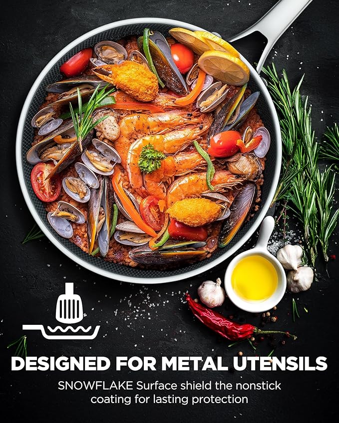 Non Stick Frying Pans with 2 Lids, 8+10+12 inch, Hybrid Frying Pans Set Nonstick,Skillets Stainless Steel Fajita, Dishwasher & Oven-Safe, Induction Compatible Cooking Pan, PFOA Free Cookware