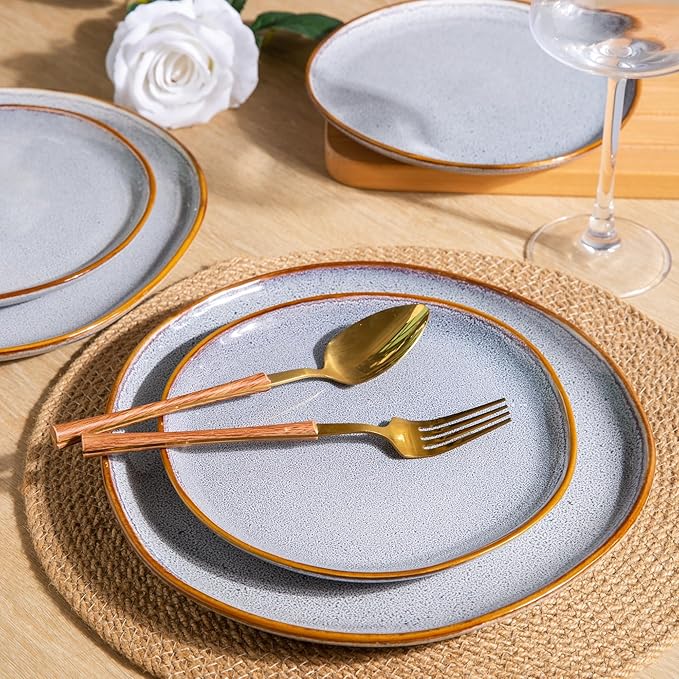 AmorArc Ceramic Dinnerware Sets,Handmade Reactive Glaze Stoneware Plates and Bowls Sets,Highly Scratch Resistant | Dishwasher & Microwave Safe Dishes Set,Service for 4 (12pc)