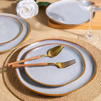 AmorArc Ceramic Dinnerware Sets,Handmade Reactive Glaze Stoneware Plates and Bowls Sets,Highly Scratch Resistant | Dishwasher & Microwave Safe Dishes Set,Service for 4 (12pc)
