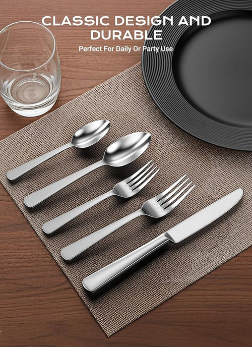 20-Piece Flatware Sets, Silverware Set for 4, Durable Stainless Steel Tableware in Ergonomic Design Size and Weight, Kitchen Utensils Set with Steak Knives, Rust-proof, Dishwasher Safe