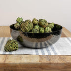 Round Hammered Metal Bowl, Oxidized Silver