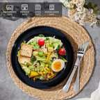 E-far Pasta Bowls Set of 4, 35oz Large Salad Bowl Plate for Dinner Serving, Wide & Shallow Ceramic Stoneware Pasta Plates, Microwave & Dishwasher Safe, Reactive Glaze Textured Stripes, Dark Blue