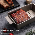 HONGBAKE Meatloaf Pan with Drain Tray, 9 x 5 Loaf Pans with Insert, Nonstick Meat Loaf for Baking, Reduce the Fat and Kick Up the Flavor, Champagne Gold