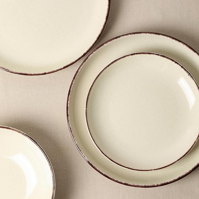 Earth and Clay Heath 24-Piece Dinnerware Set Stoneware, Plates and Bowls Set, Dishwasher and Microwave Safe, Dish Set for 8, Coffee
