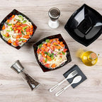 Restaurantware Moderna 32 Ounce Fancy Plastic Bowls 10 Square Disposable Salad Bowls - Durable Heavy-duty Black Plastic Bowls For Warm And Cold Foods