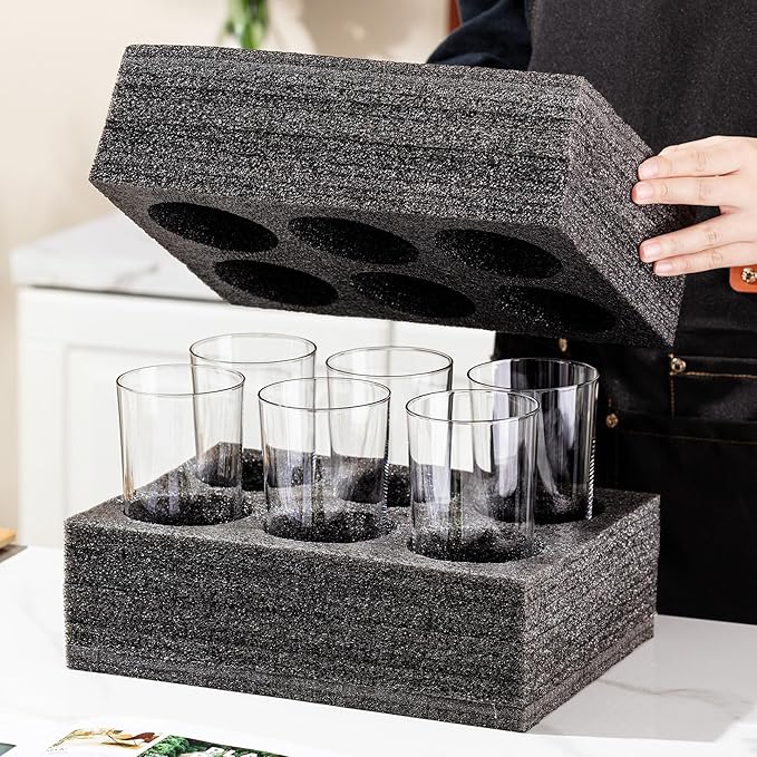 Drinking Glasses Set of 6, 13.5oz Highball Glass Cups with Heavy Base, Water Glasses for Kitchen and Dining, Lead-free Glassware Tumblers for Juice, Iced Coffee, Cocktails, Dishwasher Safe